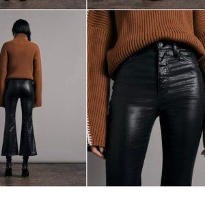 NWT - Women's Rag & Bone Casey High-rise Ankle Flare Cropped, Coated. Black 28w